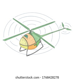 Drone with Single Rotor Flying. Isolated Drone Highly Used by Military, Surveillance, Reconnaissance and other Purposes. Hand Drawn Vector Illustration.