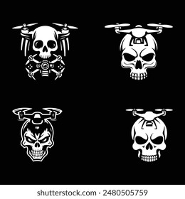 drone with skull vector logo design style template black and white 