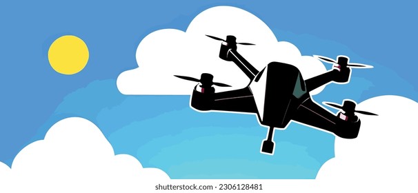 drone in the sky delivery, vector illustration, agricultural technology, aerial delivery landscape background