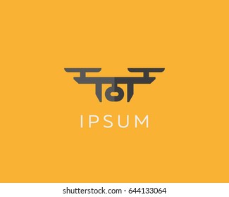 Drone sky viewer logo design template. Quad copter vector logotype.