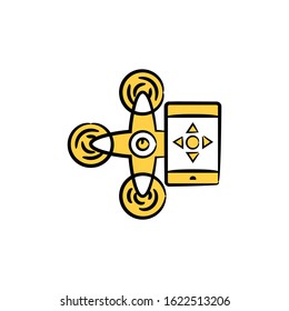 drone and smartphone controller yellow hand drawn theme