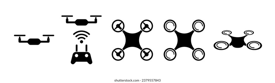 Drone solid monochrome icon set.