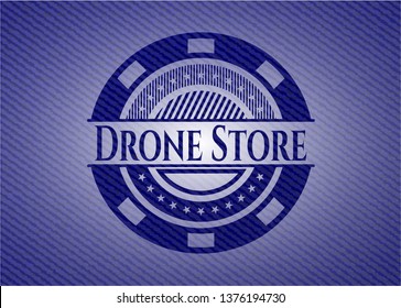 Drone Store emblem with denim texture