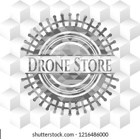 Drone Store grey emblem with cube white background