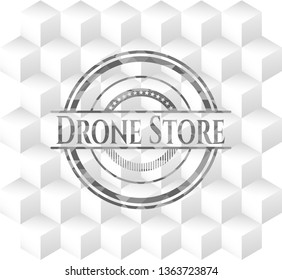 Drone Store grey emblem with cube white background