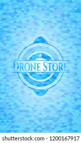 Drone Store light blue emblem. Mosaic background