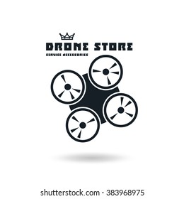 Drone store vector emblem. Isolated print on white background