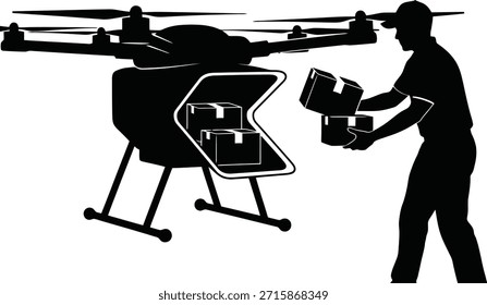 Drone Vermessung Operation Silhouette Vektorgrafik mit Pilotfilm Baustelle.