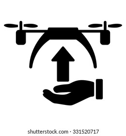 Drone Takeoff vector icon. Style is flat symbol, black color, rounded angles, white background.