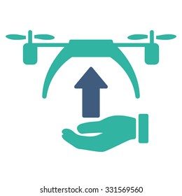 Drone Takeoff vector icon. Style is bicolor flat symbol, cobalt and cyan colors, rounded angles, white background.