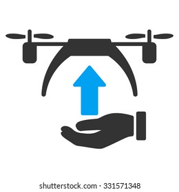 Drone Takeoff vector icon. Style is bicolor flat symbol, blue and gray colors, rounded angles, white background.