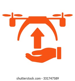 Drone Takeoff vector icon. Style is flat symbol, orange color, rounded angles, white background.