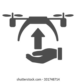 Drone Takeoff vector icon. Style is flat symbol, gray color, rounded angles, white background.