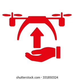 Drone Takeoff vector icon. Style is flat symbol, red color, rounded angles, white background.