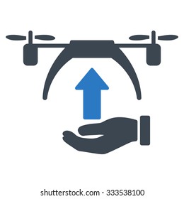 Drone Takeoff vector icon. Style is bicolor flat symbol, smooth blue colors, rounded angles, white background.