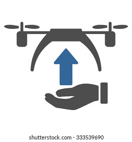 Drone Takeoff vector icon. Style is bicolor flat symbol, cobalt and gray colors, rounded angles, white background.
