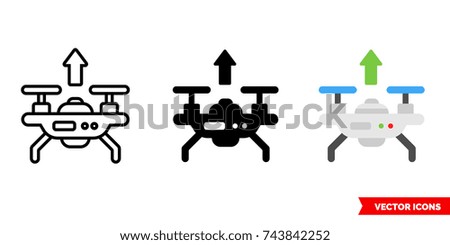 Drone takes off icon of 3 types: color, black and white, outline. Isolated vector sign symbol.