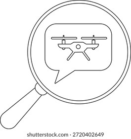 Drone in talk bubble magnified by magnifying glass