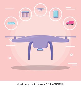 drone tech with delivery service icons