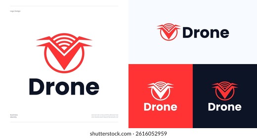 Drone tech with wireless connect concept for monitoring technology and brand identity business