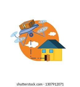 drone technology with box carton and house