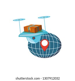 drone technology with box carton and sphere planet