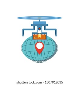 drone technology with box carton and sphere planet