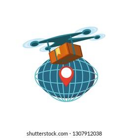 drone technology with box carton and sphere planet