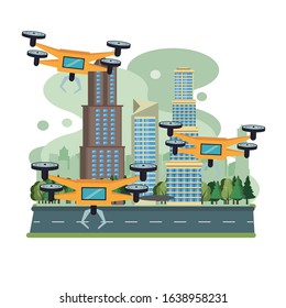 drone technology flying on the city vector illustration design