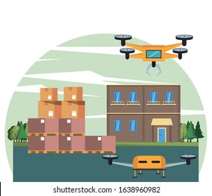 drone technology flying on the city vector illustration design