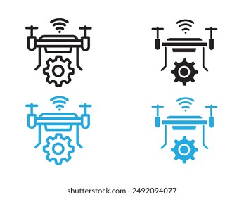 Icono de Tecnología de dron en blanco y negro con contorno de Vector
