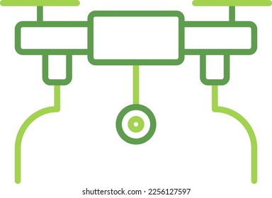 Drone technology icon with green duotone style. Computing, diagram, download, file, folder, graph, laptop . Vector illustration