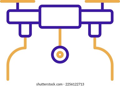 Icono de tecnología de drones con estilo duotónico morado y anaranjado. Computación, diagrama, descarga, archivo, carpeta, gráfico, laptop. Ilustración del vector