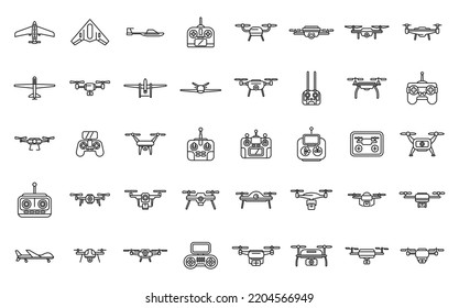 Drone technology icons set outline vector. Vr delivery. Helicopter survey