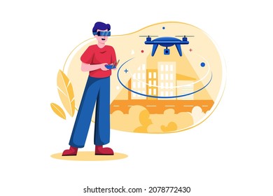 Concepto de Ilustración de Tecnología de Drones. Ilustración plana aislada en fondo blanco.