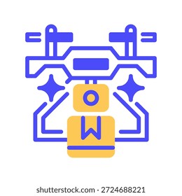 Drone Technology Line Icon, Umrisssymbol für die Luftüberwachung, Fernüberwachung, intelligente Logistik, unbemannten Flug und industrielle Abtastung. Vektorsymbol.