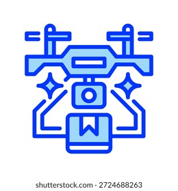 Drone Technology Line Icon, Outline Symbol for Aerial Surveillance, Remote Monitoring, Smart Logistics, Unmanned Flight, and Industrial Scanning. Vector Sign Icon.