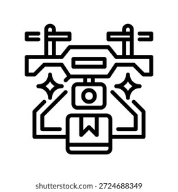 Drone Technology Line Icon, Outline Symbol for Aerial Surveillance, Remote Monitoring, Smart Logistics, Unmanned Flight, and Industrial Scanning. Vector Sign Icon.