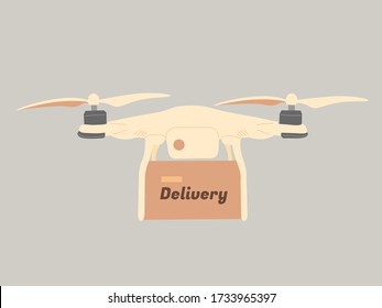 A drone that delivers goods by air. Modern non-contact robotic methods of delivery. Flat vector illustration.