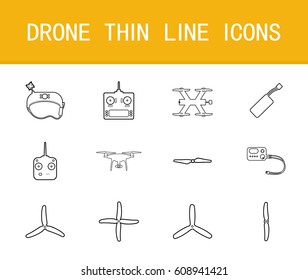 Drone thin line icons set