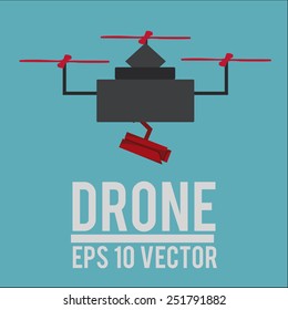 drone three blades, in black color,  seen from front over blue  color background