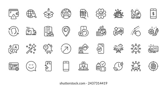 Drone, Time management and Distribution line icons pack. AI, Question and Answer, Map pin icons. Swipe up, Excise duty, Smartphone clean web icon. Telemedicine, Squad, Lock pictogram. Vector