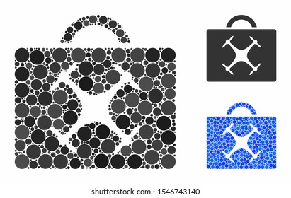 Drone toolbox composition of small circles in various sizes and color hues, based on drone toolbox icon. Vector small circles are composed into blue illustration.