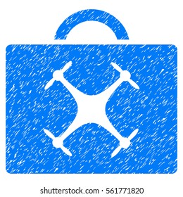 Drone Toolbox grainy textured icon for overlay watermark stamps. Flat symbol with unclean texture. Dotted vector blue ink rubber seal stamp with grunge design on a white background.