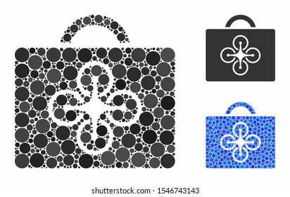 Drone toolcase composition of circle elements in different sizes and color tinges, based on drone toolcase icon. Vector circle elements are grouped into blue composition.