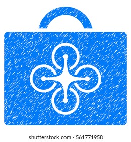 Drone Toolcase grainy textured icon for overlay watermark stamps. Flat symbol with dust texture. Dotted vector blue ink rubber seal stamp with grunge design on a white background.