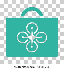Drone Toolcase vector pictogram. Illustration style is a flat iconic cyan symbol on a transparent background.