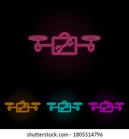 drone tools color neon set. Simple thin line, outline vector of drones icons for ui and ux, website or mobile application