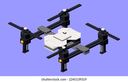 Drone, a toy assembled from plastic blocks and isometric bricks. Vector