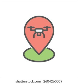 Drone Tracking filled outline icon, Drone Location color line illustration